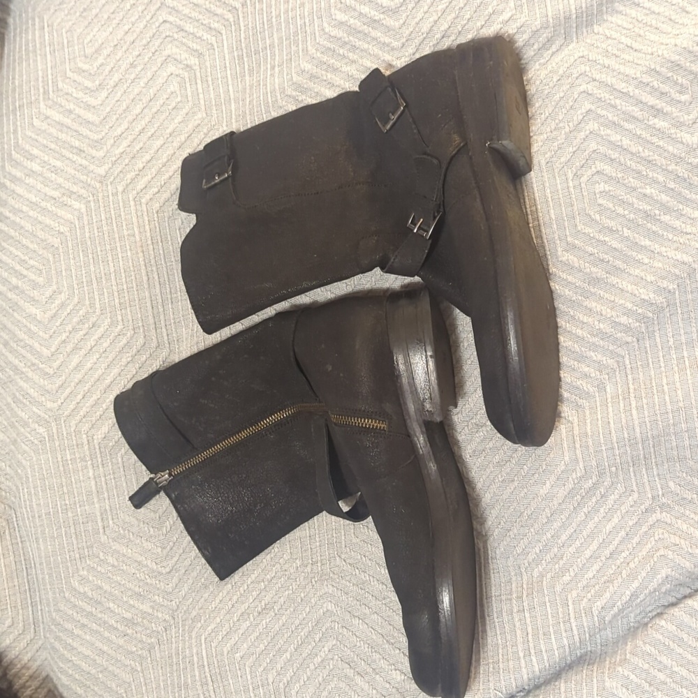 Eileen Fisher Fate nubuck black buckle boots size 11